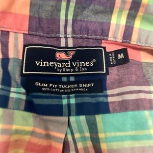 Men’s Long sleeve button. Medium Missing smaller collar button on one side.